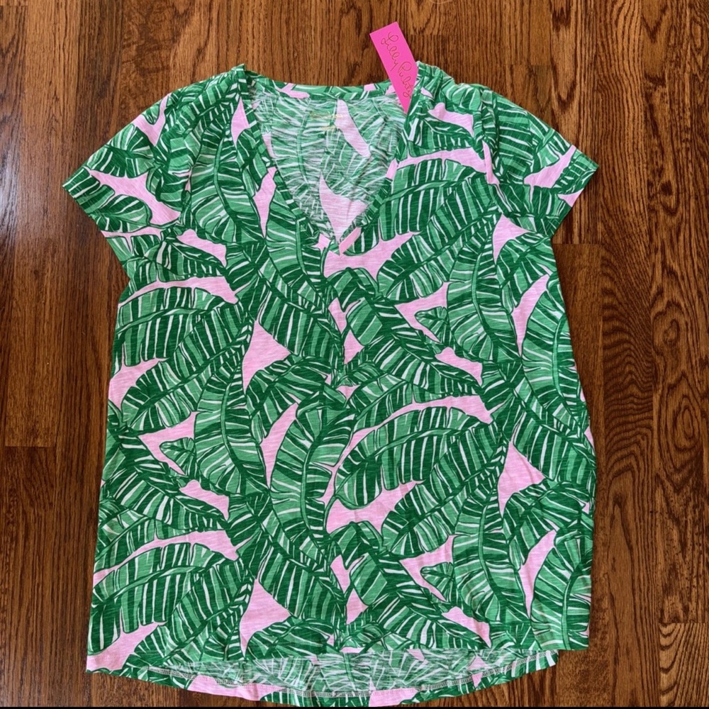 Lilly Pulitzer Green and Pink Tropical Leaf Tee